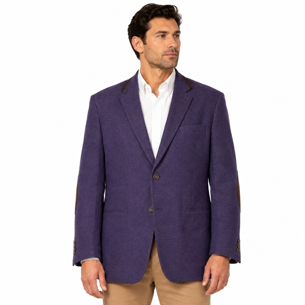 Tallia Blazer Mens 50R Purple Elbow Patches Rainbow Plaid Lining Sport Coat